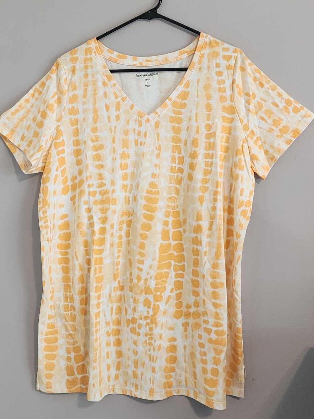 Woman Within Bright Yellow Orange V-Neck Tunic Top Medium 14/16